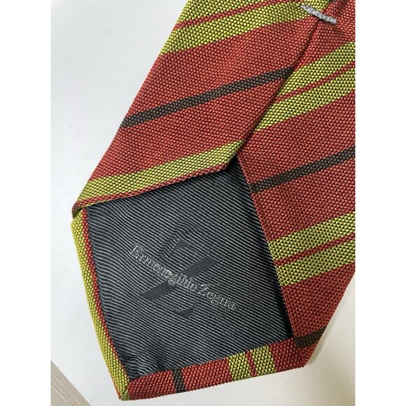 ERMENEGILDO ZEGNA Men's Silk Tie Red Striped Green 63” - Picture 6 of 9